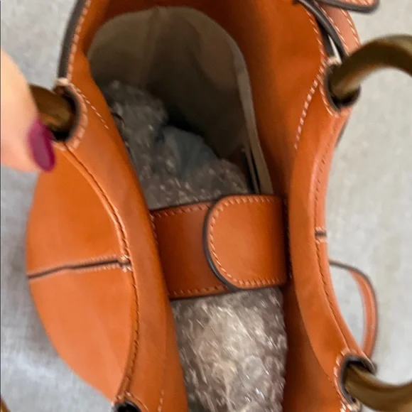 J. Crew Tan Leather Bracelet Crossbody Bag with Gold Handles - Picture 5 of 9